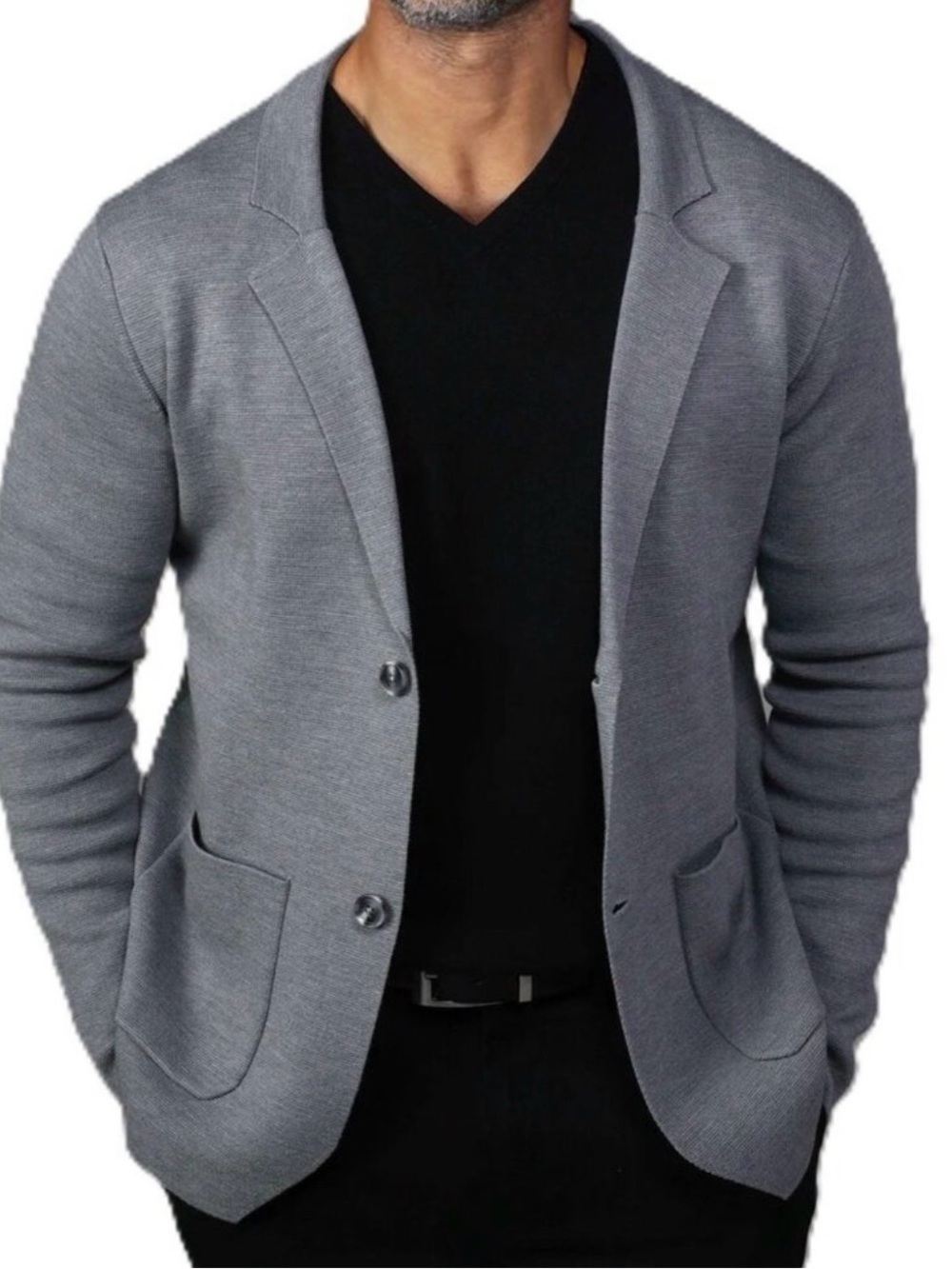 Collars & Co The Milano Deconstructed Knit Swazer Merino Sweater Blazer Gray XXL
